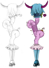 Wurmgnu in Bleistift und Farbe