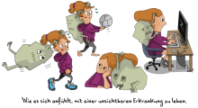 Frau mit Migräne-Monster